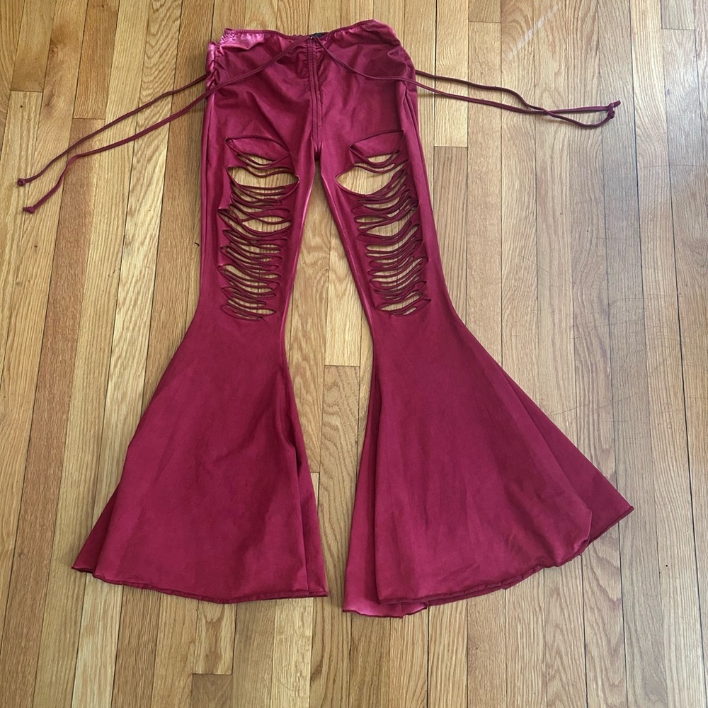 Red Flared Ripped Darker Wavs Pants